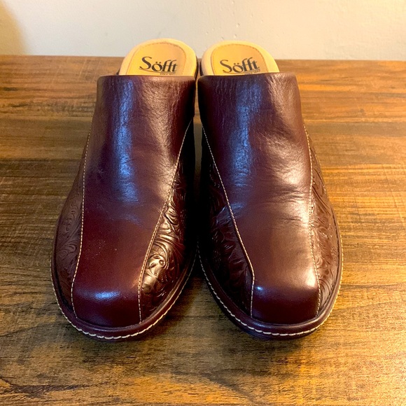 Sofft Tooled Leather Heeled Mules Size 9 - Picture 2 of 8